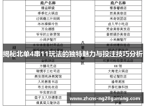 揭秘北单4串11玩法的独特魅力与投注技巧分析